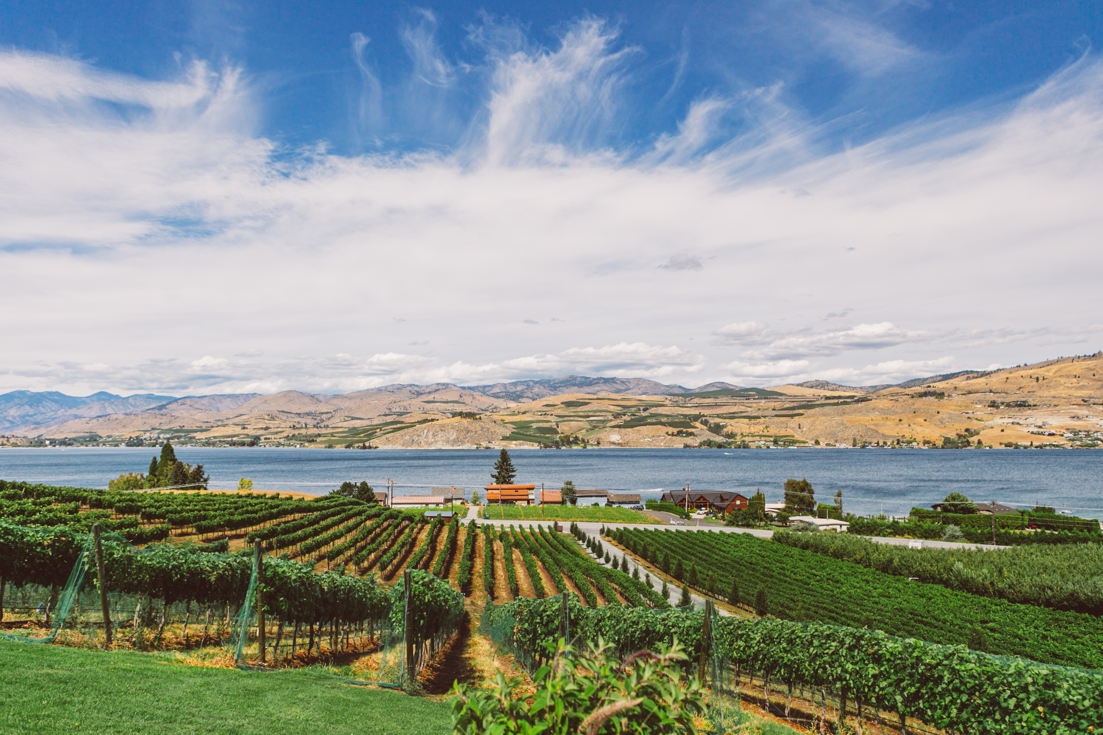 Lake Chelan waterfront and rolling hills